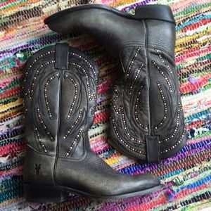 Like New studded distressed grey Frye boots.
